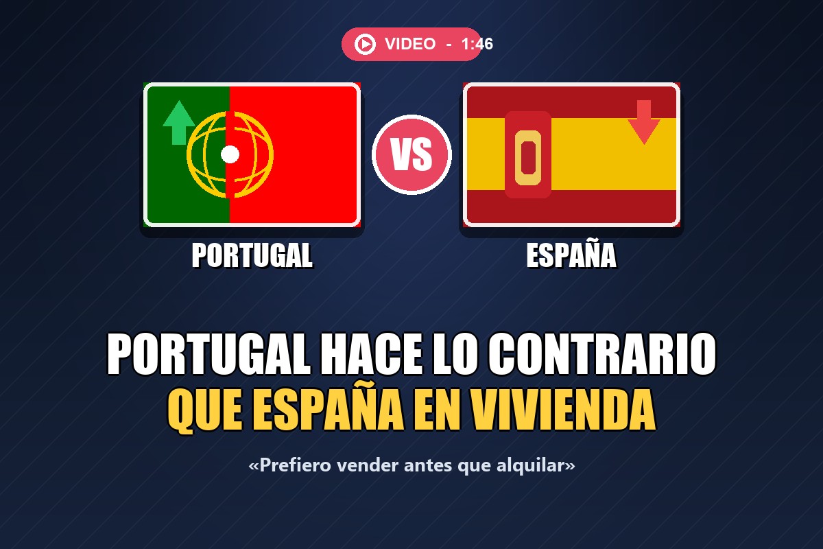 Comparaci&oacute;n entre Portugal y Espa&ntilde;a en materia de vivienda, con marca verde y cruz roja